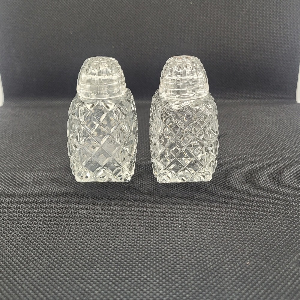 VTG Bohemia Cut Glass Salt & Pepper Shakers Screw On Set 2